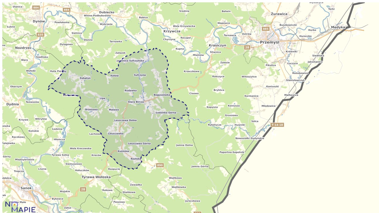 Mapa obszarów ochrony przyrody Birczy